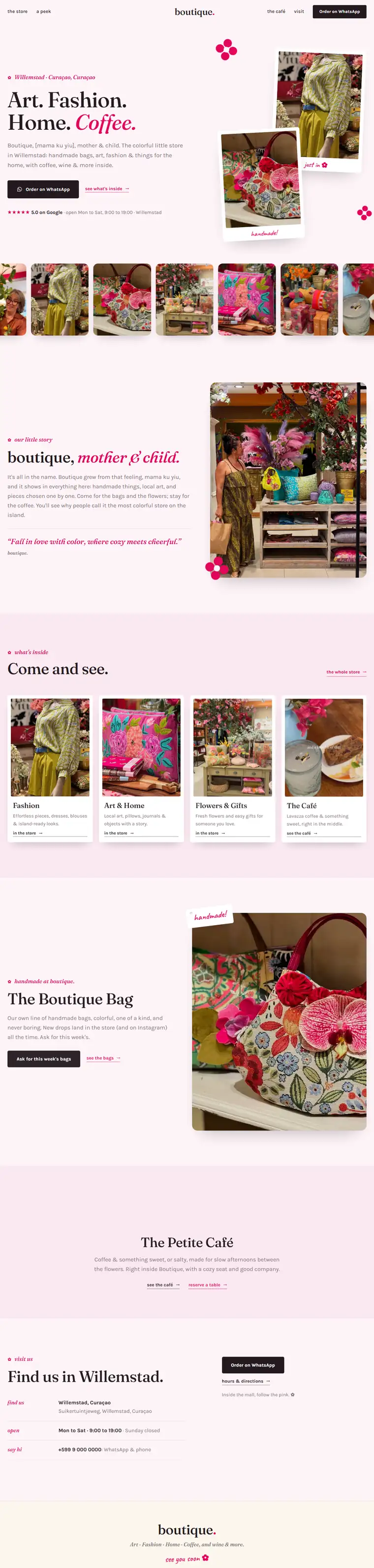 Boutique and café concept site, soft pink design